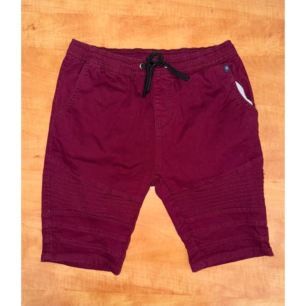 Phat Farm Mens Burgundy Moto Stretch Shorts Maroon Elastic Waist Size Small